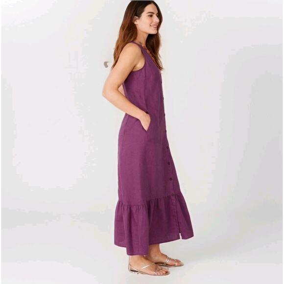 J.Jill 4X Love Linen Button Front Maxi Dress Purple Lagenlook Cottagecore V-Neck - Picture 3 of 16